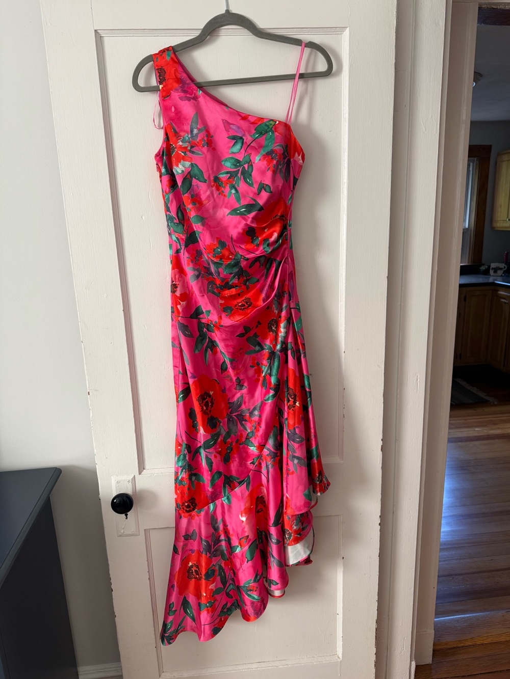Eliza J Pink One-Shoulder Floral Dress